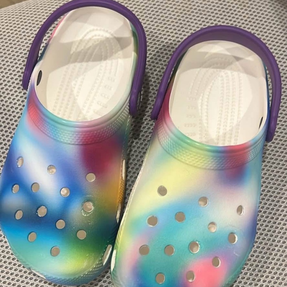 CROCS Kids Multicolor Clogs with Purple Strap